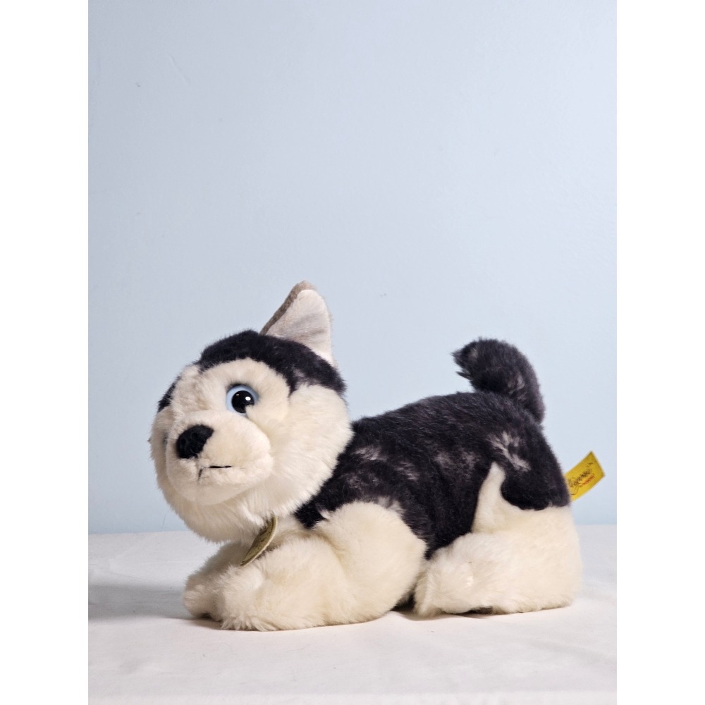 Realistic Aurora Miyoni Husky Puppy Plush Toy Small Black White Blue Eyes